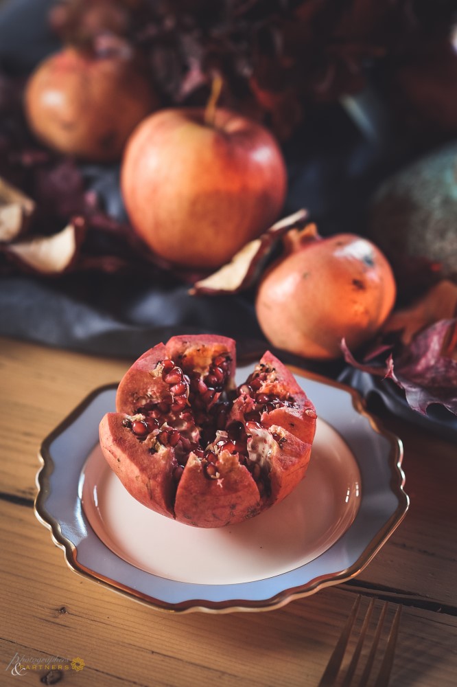 Pomegranate as a fruit at the end of a meal.
