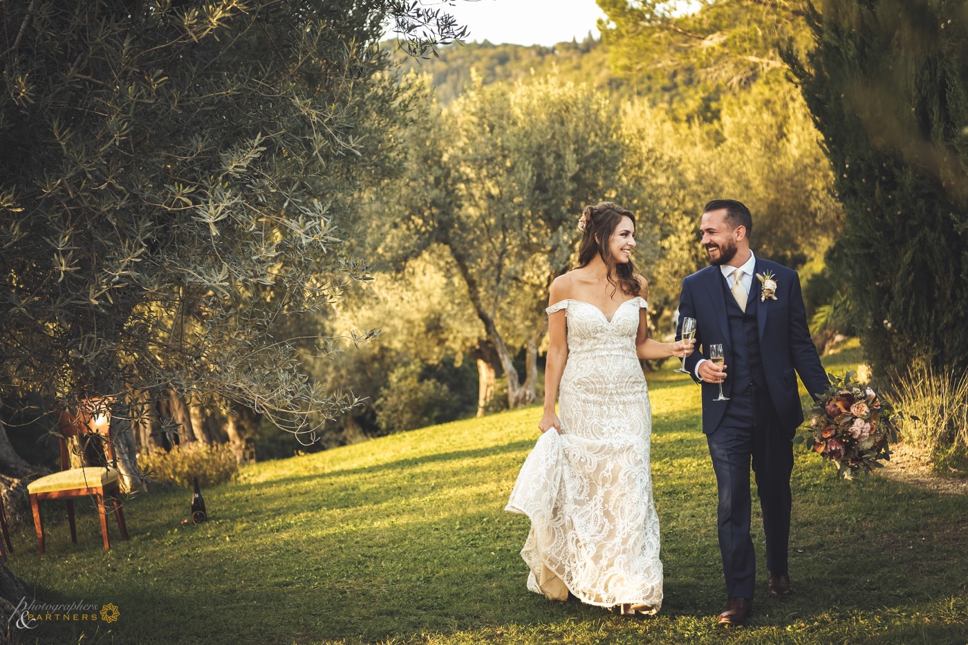 Tara and George walking around the villa